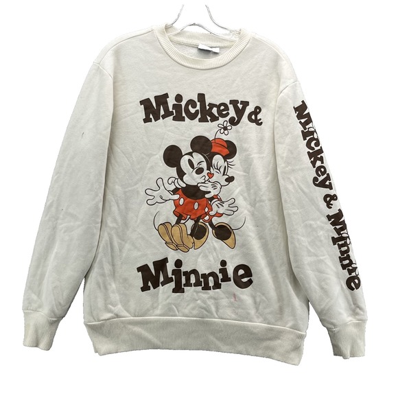 Mickey & Friends Sweatshirt XS White Retro Minnie Mickey Kiss Graphic 90's Parks - Picture 1 of 9